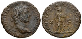 Geta, 209-212 As circa 210, Æ 25mm., 8.93g. Laureate head r. Rev. Female figure standing r., holding sceptre and drawing out drapery from breast; at f...