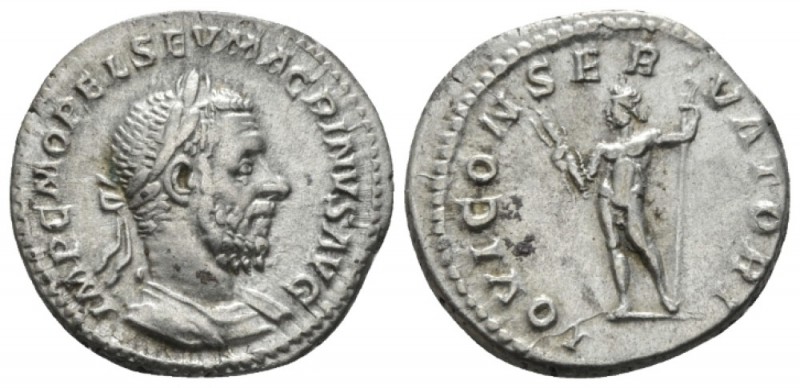 Macrinus, 217-218 Denarius circa 217-218, AR 19mm., 3.16g. Laureate and cuirasse...