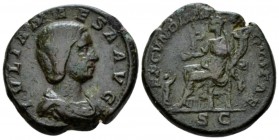 Julia Maesa, sister of Julia Domna and grandmother of Elagabalus As circa 218-222, Æ 26mm., 10.41g. Draped bust r. Rev. Fecunditas seated l., holding ...