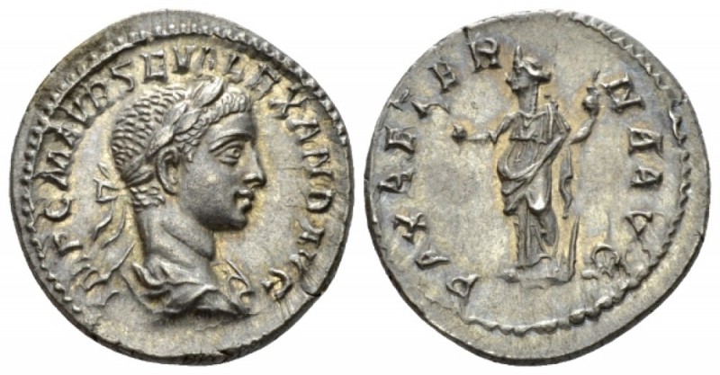 Severus Alexander, 222-235 Denarius circa 223, AR 20mm., 3.46g. Laureate, draped...
