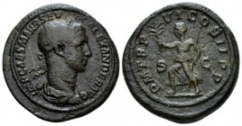 Severus Alexander, 222-235 As circa 227, Æ 28mm., 10.72g. Laureate, draped and cuirassed bust r. Rev. Pax advancing l., holding branch. C 321. RIC 466...