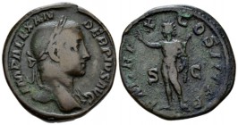 Severus Alexander, 222-235 Sestertius circa 231, Æ 30mm., 21.62g. Laureate bust r., slight drapery on far shoulder. Rev. Sol standing l., raising hand...