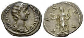 Julia Mamaea, mother of Severus Alexander Denarius circa 226, AR 18mm., 3.05g. Diademed and draped bust r. Rev. Vesta standing l., holding palladium a...