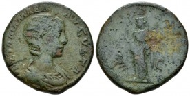 Julia Mamaea, mother of Severus Alexander Sestertius circa 228, Æ 29mm., 18.24g. Draped bust r., wearing stephane. Rev. Felicitas standing l., holding...