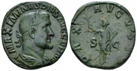 Maximinus I, 235-238 Sestertius circa 236-238, Æ 30mm., 16.26g. Laureate, draped and cuirassed bust r. Rev. Pax standing l., holding branch and transv...