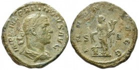 Philip I, 244-249 Sestertius circa 244-249, Æ 31mm., 19.35g. Laureate, draped and cuirassed bust r. Rev. Annona standing l., holding corn ears over mo...