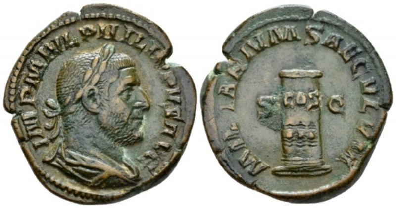 Philip I, 244-249 Sestertius circa 248, Æ 29mm., 18.65g. Laureate and cuirassed ...