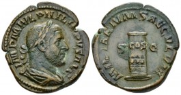 Philip I, 244-249 Sestertius circa 248, Æ 29mm., 18.65g. Laureate and cuirassed bust r. Rev. Inscribed cippus. C 95. RIC 157a. Rare. Minor corrosions ...