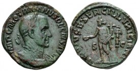 Trajan Decius, 249-251 Sestertius circa 250, Æ 29mm., 16.56g. Laureate and cuirassed bust r. Rev. Genius standing l., holding patera and cornucopia; i...