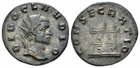 Divus Claudius Antoninianus Mediolanum (?) circa 270, billon 19mm., 2.80g. Radiate head r. Rev. Altar. C 50. RIC 261.
 
 Old cabinet tone, Extremely...