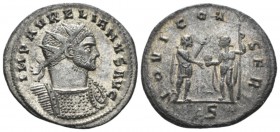 Aurelian, 270-275 Antoninianus Mediolanum circa 270, billon 23mm., 3.84g. Radiate, draped and cuirassed bust r. Rev. Aurelian, standing r., holding sc...
