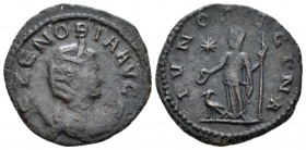Zenobia, mother of Vabalathus Antoninianus end 271-beginning 272, billon 21.4mm., 3.35g. S ZENOBIA AVG Diademed and draped bust r. on crescent. Rev. I...