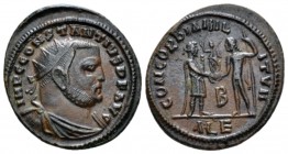 Constantius I, 305-306 Radiate Alexandria circa 305-306, Æ 19mm., 3.84g. Radiate, draped, and cuirassed bust r. Rev. Constantius standing r., holding ...