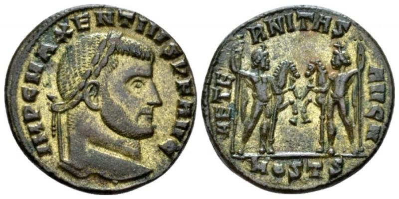 Maxentius, 306-312 Follis Ostia late 309-312, Æ 24mm., 5.93g. Laureate head r. R...