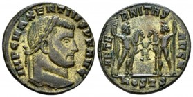 Maxentius, 306-312 Follis Ostia late 309-312, Æ 24mm., 5.93g. Laureate head r. Rev. The Dioscuri standing facing one another, each holding sceptre and...
