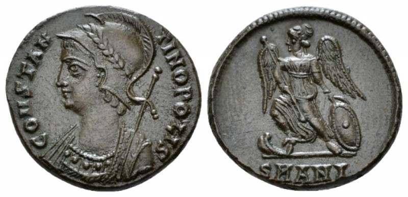 Commemorative Series Æ4 Antiochia circa 330, Æ 17mm., 3.12g. Helmeted, and mantl...