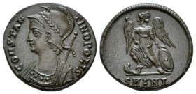 Commemorative Series Æ4 Antiochia circa 330, Æ 17mm., 3.12g. Helmeted, and mantled bust of Roma l. Rev. Victory l. on prow, holding spear and resting ...
