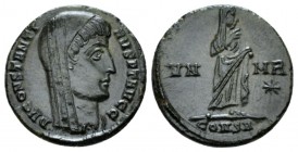 Divus Constantine I. Æ4 Constantinople circa 347-348, Æ 16mm., 1.62g. Veiled head of Constantine I. Rev. Constantine I standing facing, head r., veile...