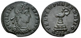 Constans, 337-350 Æ3 Siscia circa 348-350, Æ 19mm., 2.21g. Pearl-diademed, draped, and cuirassed bust r. Rev. Phoenix, radiate, standing r. atop rocky...