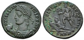 Constantius II, 337-361 Centennionalis Cyzicus circa 348-351, Æ 21.5mm., 4.49g. D N CONSTANTIVS P F AVG Pearl-diademed, draped and cuirassed bust l. h...