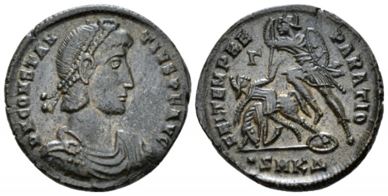 Constantius II, 337-361 Follis Cyzicus circa 351, Æ 24mm., 5.30g. Diademed, drap...