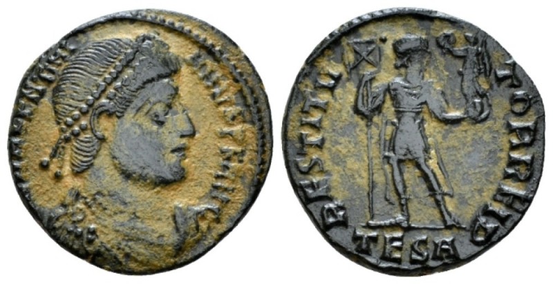 Valentinian I, 364-375 Æ4 Thessalonica circa 364-367, Æ 18mm., 2.21g. Pearl-diad...