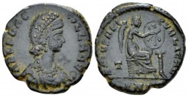 Aelia Flaccilla, wife of Theodosius I Æ Nicomedia circa 379-386/8, Æ 22mm., 5.88g. Pearl-diademed and draped bust r. Rev. Victory seated r., inscribin...