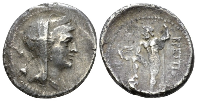 Bruttium, Brettii Drachm circa 216-214,, AR 19mm., 3.99g. Veiled head of Hera La...