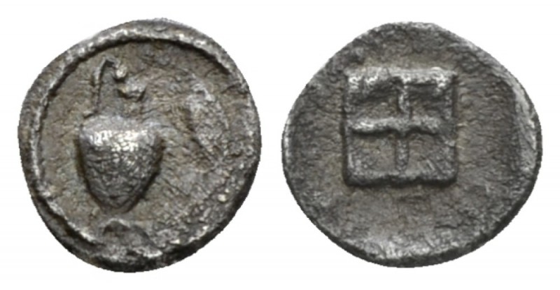 Macedonia, Terone Hemiobol Late V cent. BC, AR 7mm., 0.24g. Oinochoe, to r., sto...