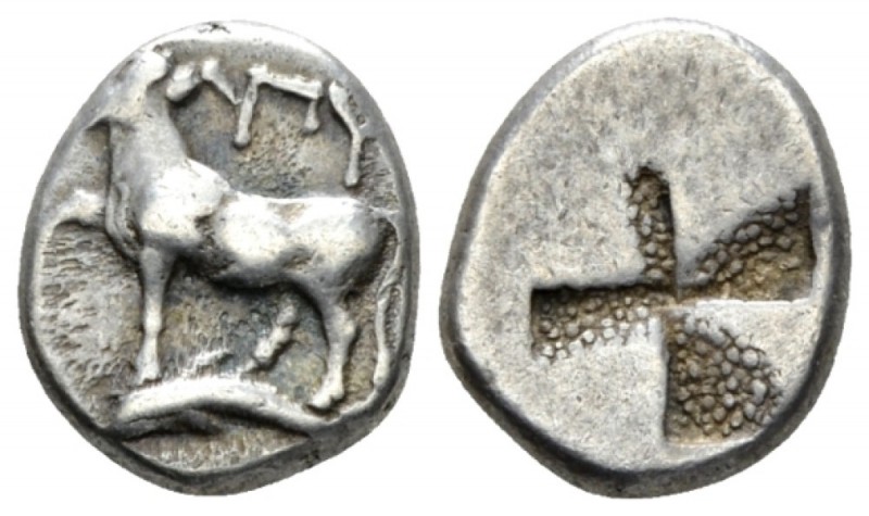 Thrace, Byzantium Drachm circa 411-386, AR 11.3mm., 2.52g. Cow advancing l.; bel...