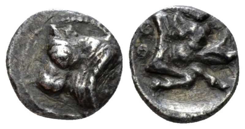 Phocis, Federal Coinage Obol circa 420-400, AR 4mm., 0.89g. A bull’s head in pro...