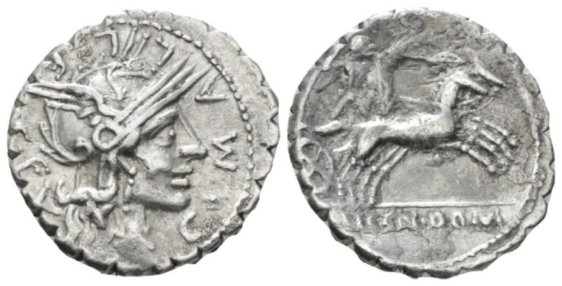 L. Licinius Crassus, Cn. Domitius Ahenobarbus and associates. Hybrid denarius se...