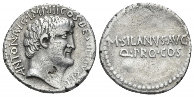 Marcus Antonius with M. Silanus Denarius mint moving with M. Antony 33, AR 19mm....