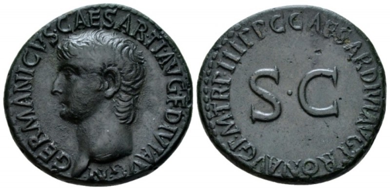 Germanicus, father of Gaius As circa 39-40, Æ 29mm., 11.56g. Bare head l. Rev. L...