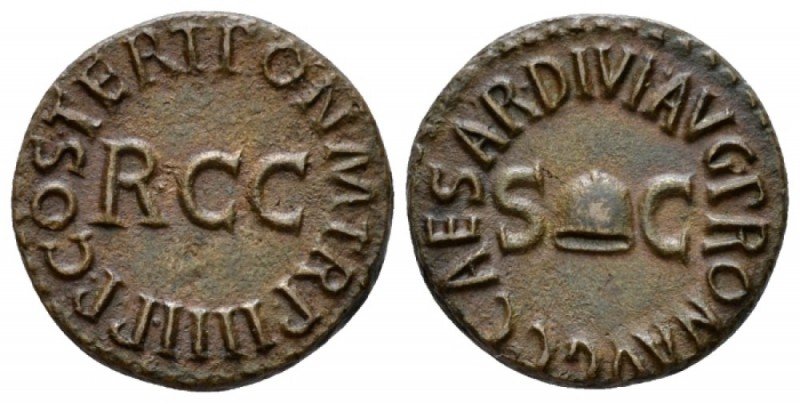 Gaius, 37-41 As circa 37-38, Æ 17.1mm., 3.25g. Bare head l. Rev. Vesta, diademed...