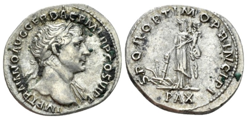 Trajan, 98-117 Denarius circa 111, AR 20mm., 2.98g. Laureate bust r., with drape...