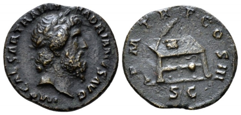 Hadrian, 117-138 Quadrans circa 121-122, Æ 18.1mm., 2.47g. Laureate head of Jupi...