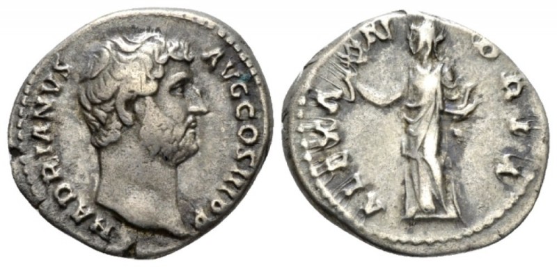 Hadrian, 117-138 Denarius circa 134-138, AR 18mm., 3.31g. Bare head r. Rev. Alex...