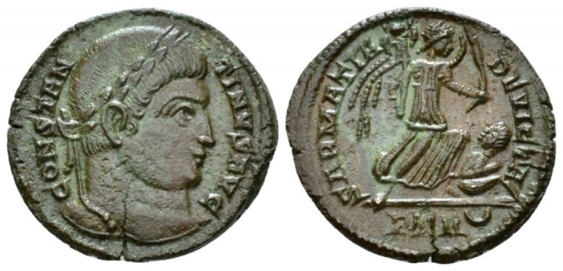 Constantine I, 307-337 Follis Treveri circa 323-324, Æ 19mm., 2.65g. Laureate he...