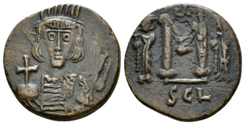 Constantine IV Pogonatus, with Heraclius and Tiberius. 668-685. Follis Syracuse ...