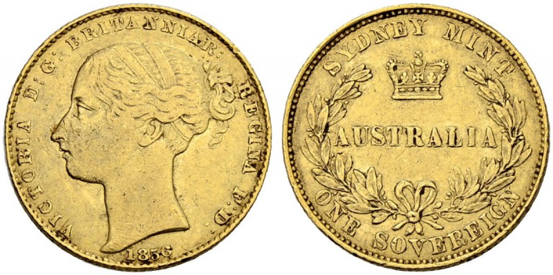 AUSTRALIEN
Victoria, 1837-1901. Sovereign 1856, Sydney. 7.96 g. Schl. 801. Fr. ...