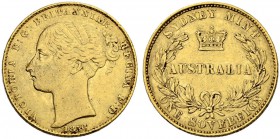 AUSTRALIEN
Victoria, 1837-1901. Sovereign 1856, Sydney. 7.96 g. Schl. 801. Fr. 9. Selten / Rare. Sehr schön / Very fine. (~€ 685/~US$ 840)