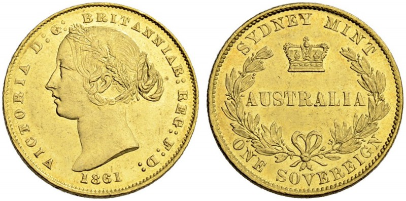 AUSTRALIEN
Victoria, 1837-1901. Sovereign 1861, Sydney. 7.95 g. Schl. 818. Fr. ...