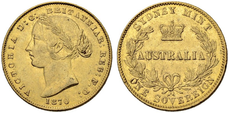 AUSTRALIEN
Victoria, 1837-1901. Sovereign 1870, Sydney. 7.98 g. Schl. 822. Fr. ...