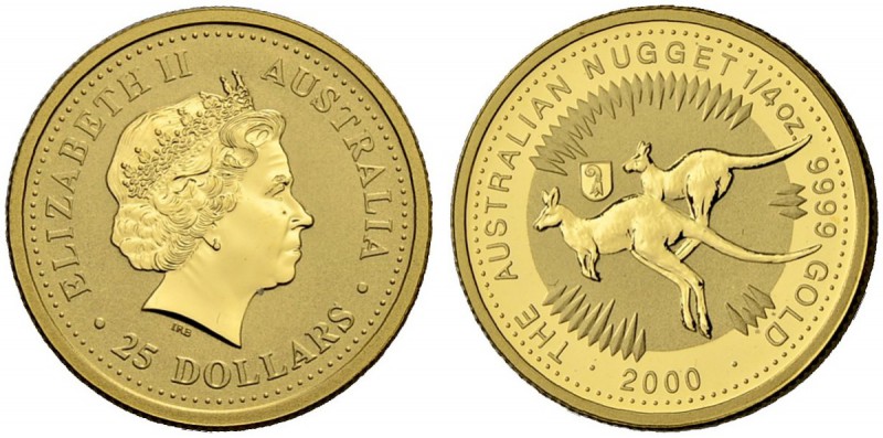 AUSTRALIEN
Elizabeth II. 1952-. 25 Dollars 2000, Perth. ¼ Unze geprägt zur Münz...