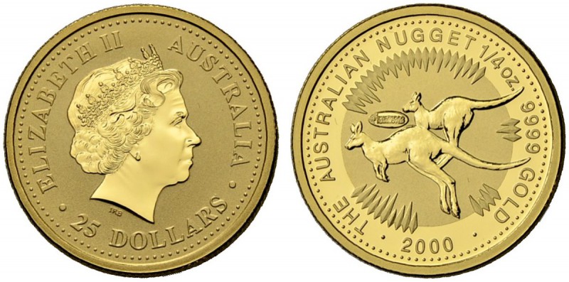 AUSTRALIEN
Elizabeth II. 1952-. 25 Dollars 2000, Perth. 1/4 Unze mit Marke der ...