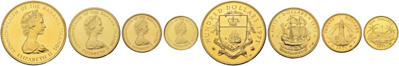 BAHAMAS
Elizabeth II. 1952-. Serie von 100, 50, 20 und 10 Dollars 1971. Insgesa...