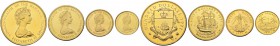BAHAMAS
Elizabeth II. 1952-. Serie von 100, 50, 20 und 10 Dollars 1971. Insgesamt 65.92 g Feingold. KM 25, 27, 29, 31. Fr. 5, 7, 9, 11. FDC / Uncircu...