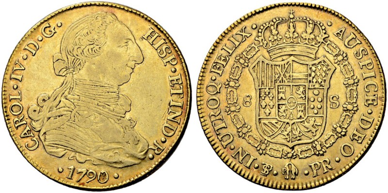 BOLIVIEN
Carlos IV. 1788-1808. 8 Escudos 1790, PR-Potosi. 26.97 g. Cayon 14460....