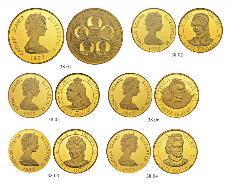 CAYMAN ISLANDS
Elizabeth II. seit 1952. Münzsatz 1977. "Gold Queens Collection"...